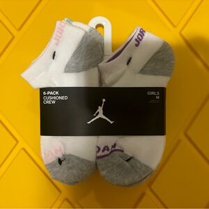 NEW NIKE JORDAN Girls Socks No Show Jumpman Basketball Cushioned 6 Pack 5Y-7Y